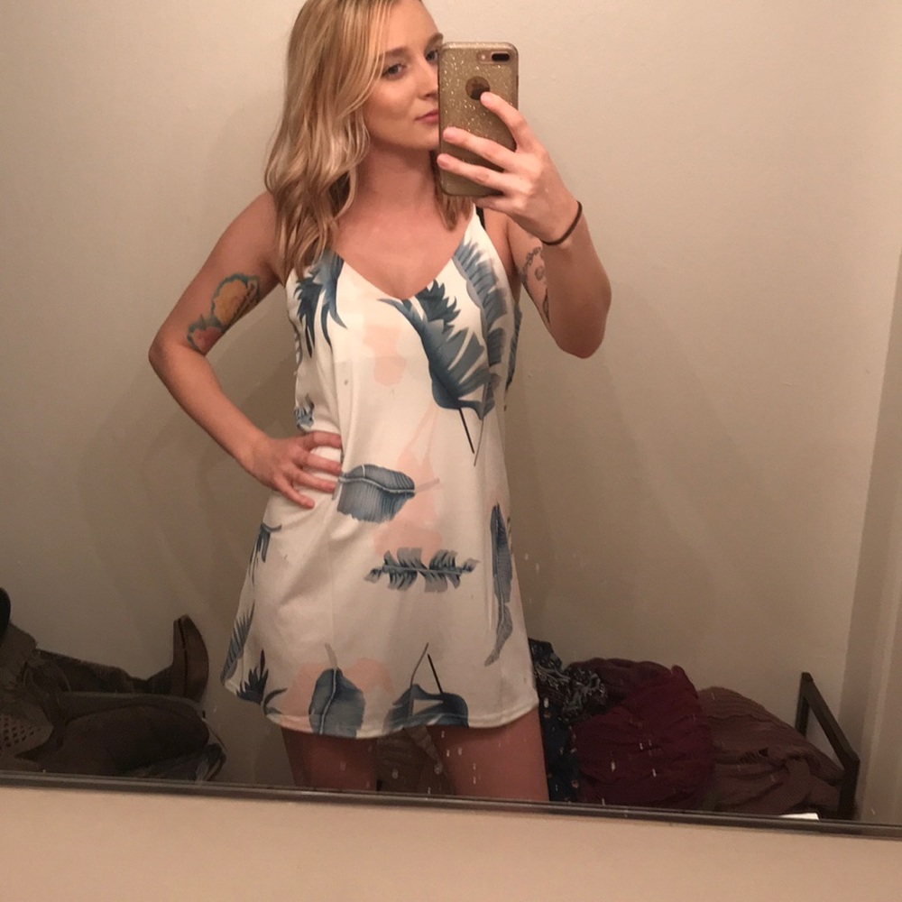 Tropical white pink and teal dress